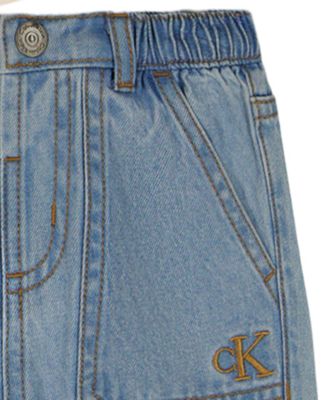 Baby Girls 2-Piece Peter-Pan Collared Bodysuit and Wide Leg Denim Pants Set