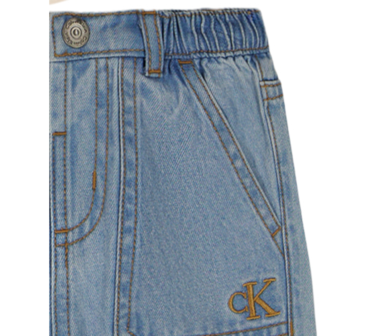 Calvin Klein Baby Girls 2-piece Peter-pan Collared Bodysuit And Wide Leg Denim Pants Set In Multi