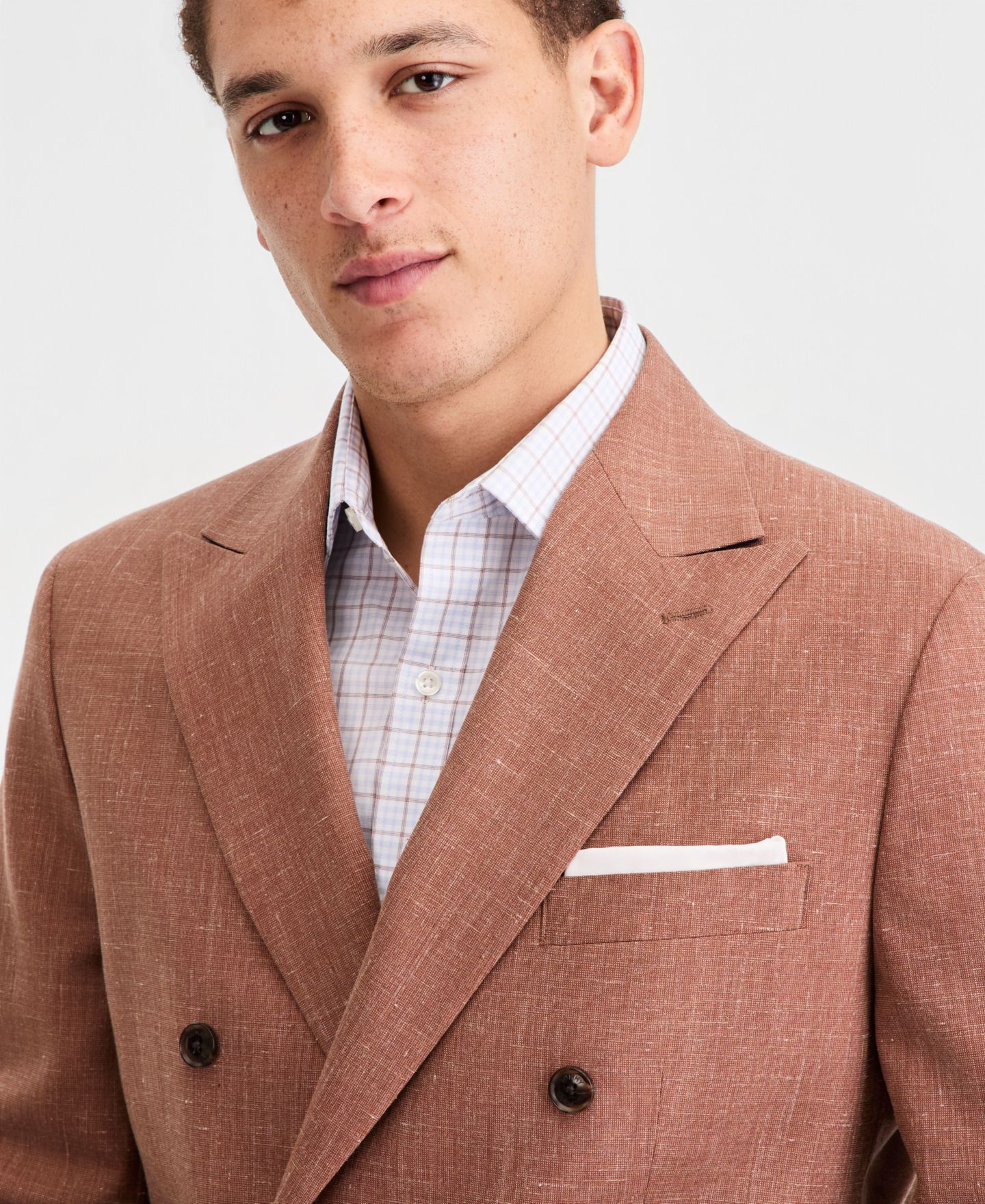Мужская куртка Tommy Hilfiger Modern Fit Wool Silk Linen Double-Breasted Suit Separate, цвет: Ржавый — фото 4
