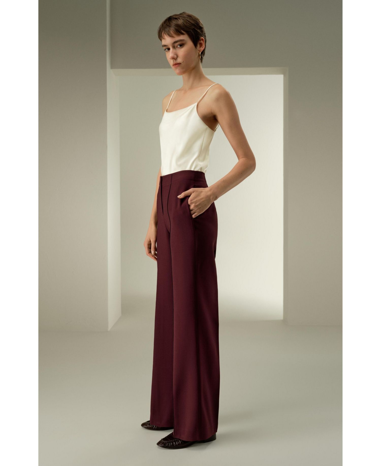 Women's Silk-Wool Twill Flare Pants