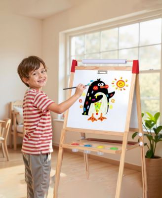 3-in-1 Adjustable Kids Art Easel with Chalkboard, Whiteboard, and Paper Roll