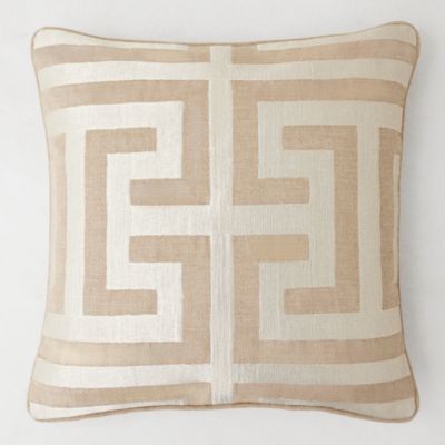 Greek Key Embroidered Pillow – Linen & Cotton Blend