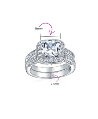 2CT Cushion Cut CZ Promise Ring in Sterling Silver with Three-Sided Double Pave Band