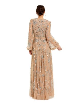 Women's Embellished High Neck Puff Sleeve Gown