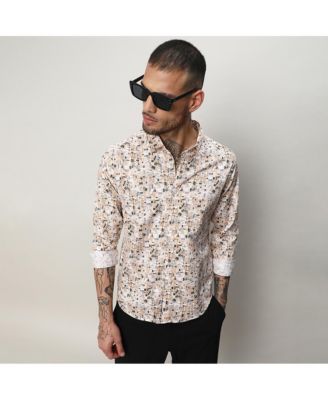 Men's Abstract Print Button Up Cotton Shirt