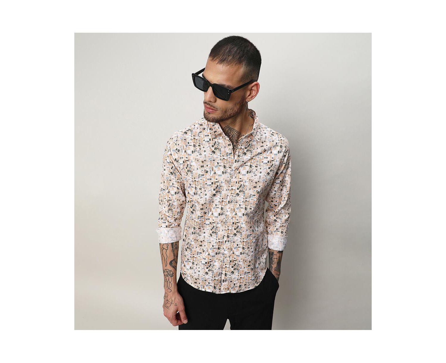 Men's Abstract Print Button Up Shirt
