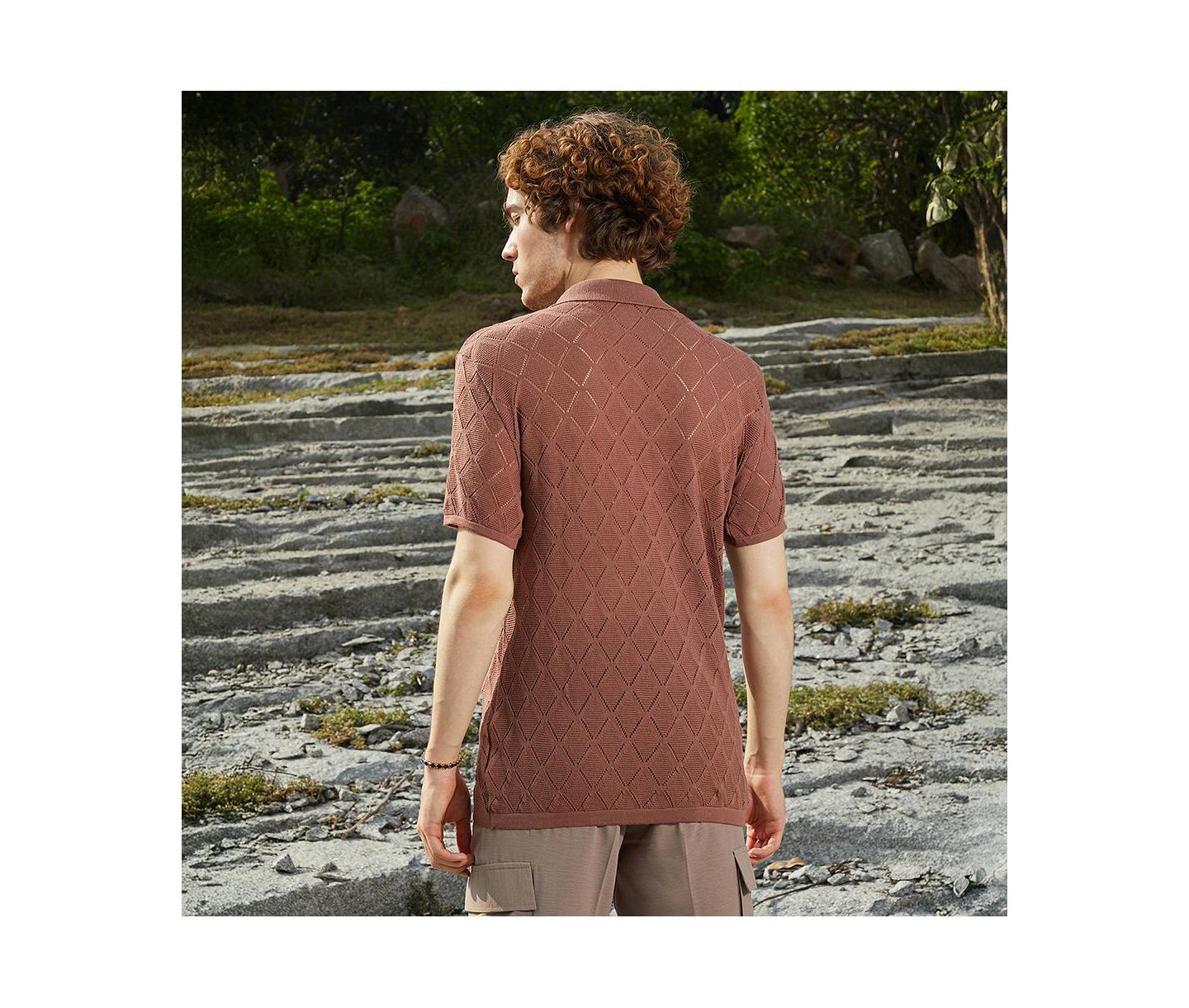 Мужская рубашка Cahoot Campus Sutra Rhombus-Knit Slim-Fit, цвет: Коричневый — фото 4