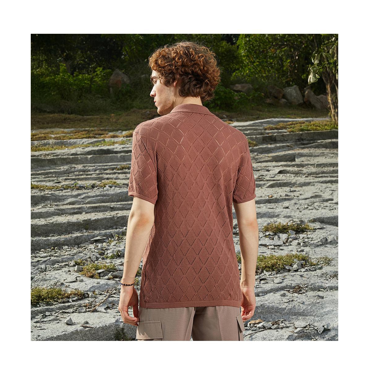 Campus Sutra Men's Rhombus-Knit Slim-Fit Shirt