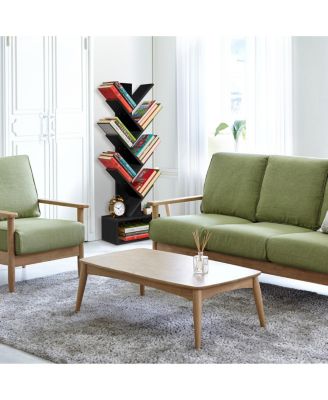 7-Tier Zigzag Tree Bookcase with Open Drawer for Books, Decor, and Accessories - Space-Saving Organizer Unit for Living Room, Bedroom, Office