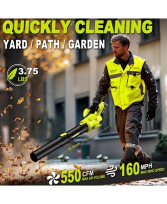 Cordless Leaf Blower, 550CFM (160MPH) Brushless Turbo Blower, 24V High Power Battery Powered Leaf Blowers with 2x4.0Ah Battery & Charger, Electric Blowers Variable Speeds for Garden, Green