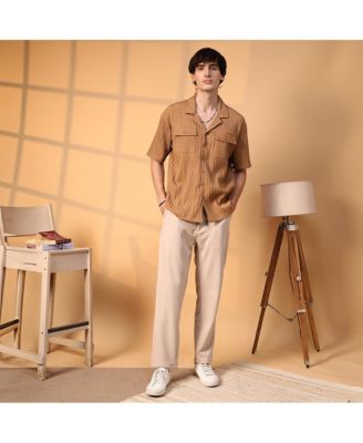 Men's Camel Brown Tactile-Lined Oversized Shirt