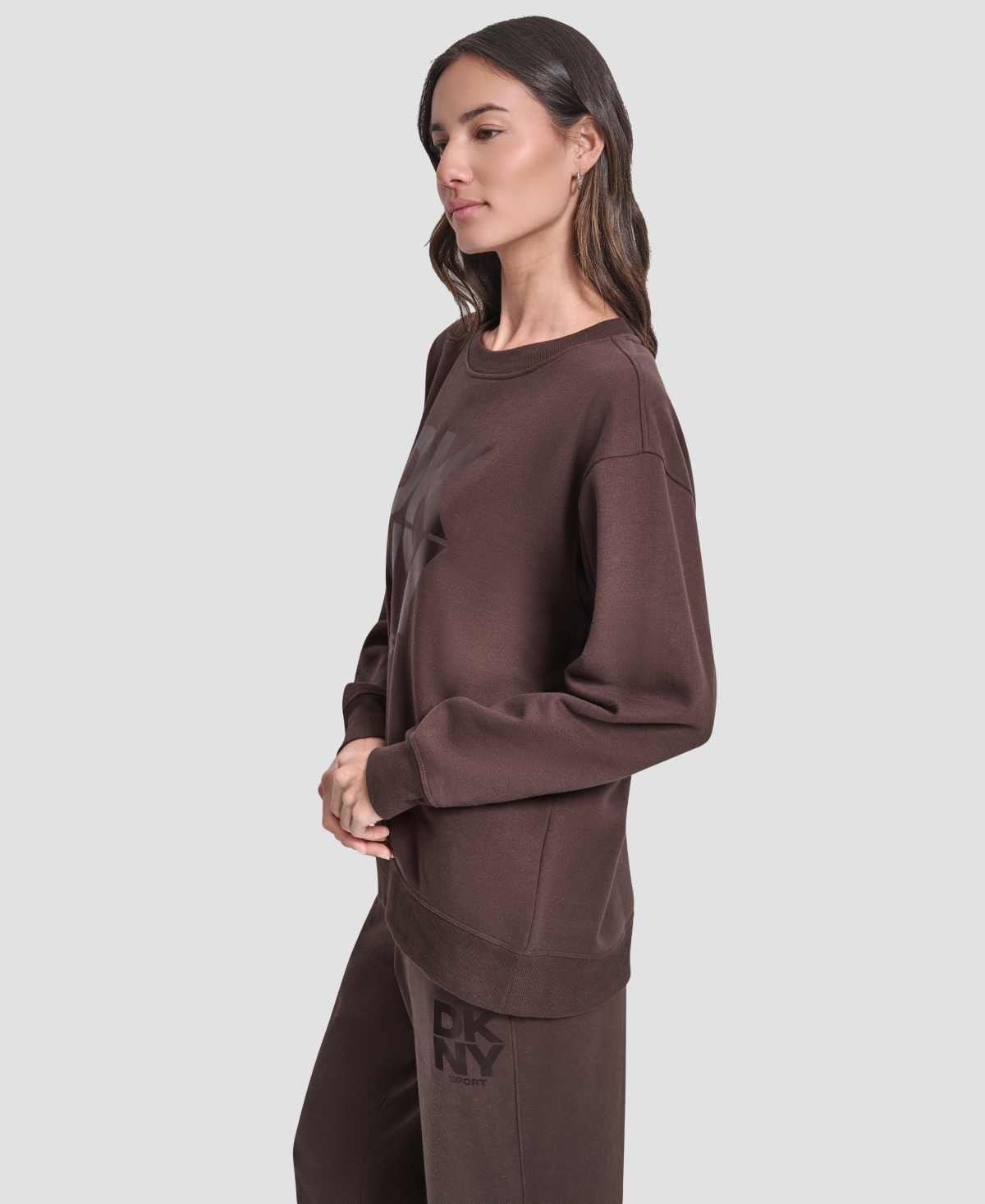 Dkny Women's Transfer Logo Crew Neck Sweatshirt In Brown