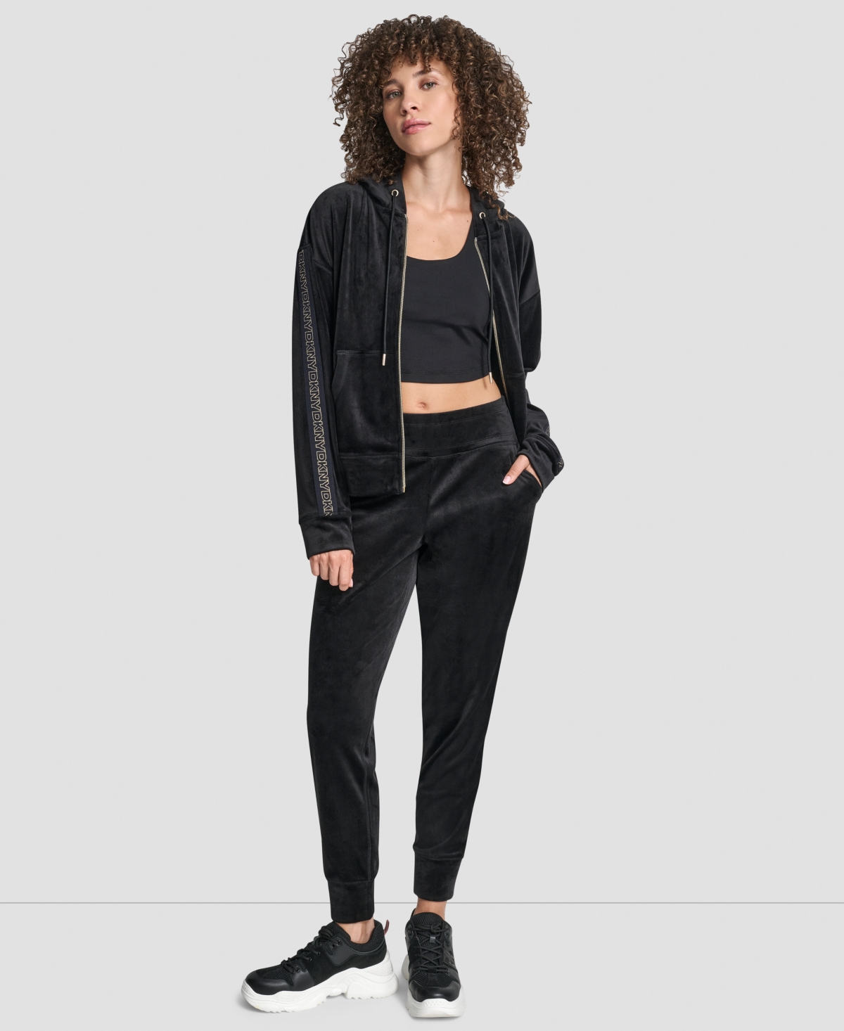 Dkny Women's Cuffed Metallic Logo Joggers