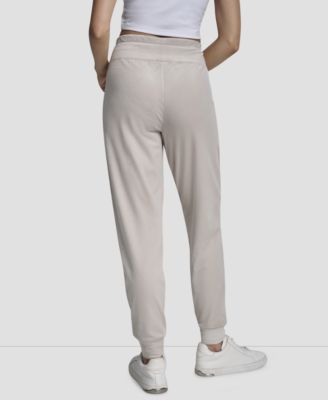 Women's Platinum Velour Rhinestone Logo Slim Fit Joggers