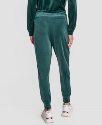 Women's Platinum Velour Rhinestone Logo Slim Fit Joggers