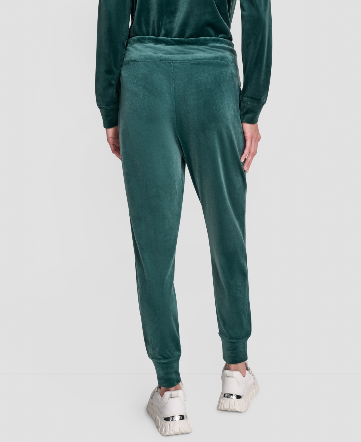 Dkny Women's Platinum Velour Rhinestone Logo Slim Fit Joggers In Green