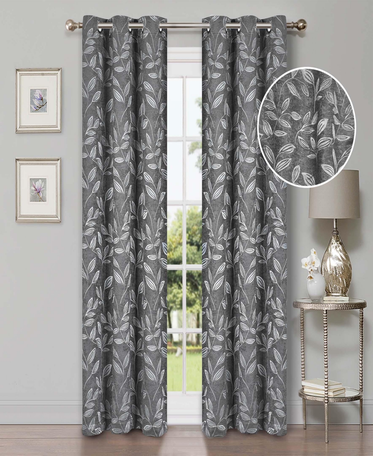 Superior Modern Leaves Room Darkening Grommet Top Curtain Panels, 42" x 96" (Set of 2)