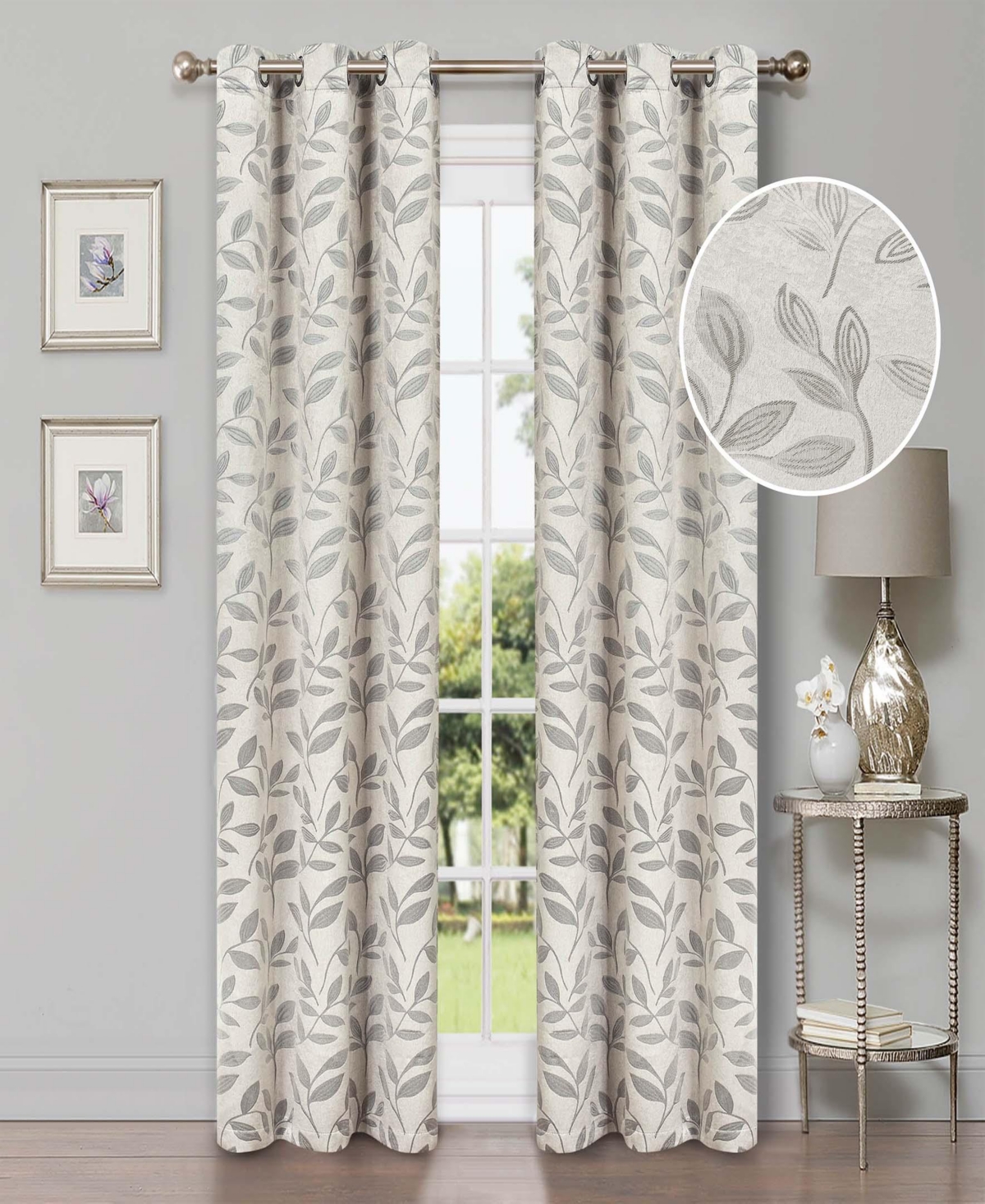 Superior Modern Leaves Room Darkening Grommet Top Curtain Panels, 42" x 96" (Set of 2)