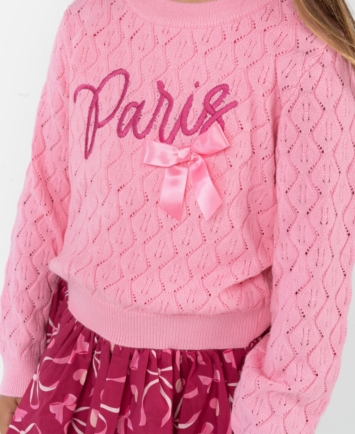 Rare Editions Little Girls Hearts & Bows Skort Dress With Pop-over "paris" Sweater, 2 Pc In Pink
