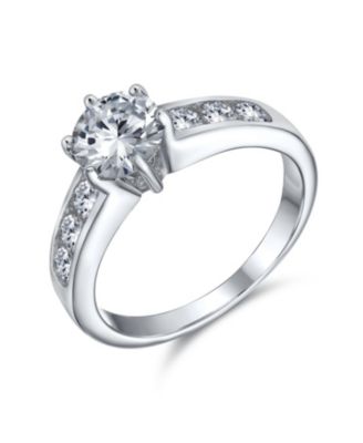 Classic 4CT CZ Round 6-Prong Solitaire Promise Ring .925 Sterling Silver Cubic Zirconia Pave Band