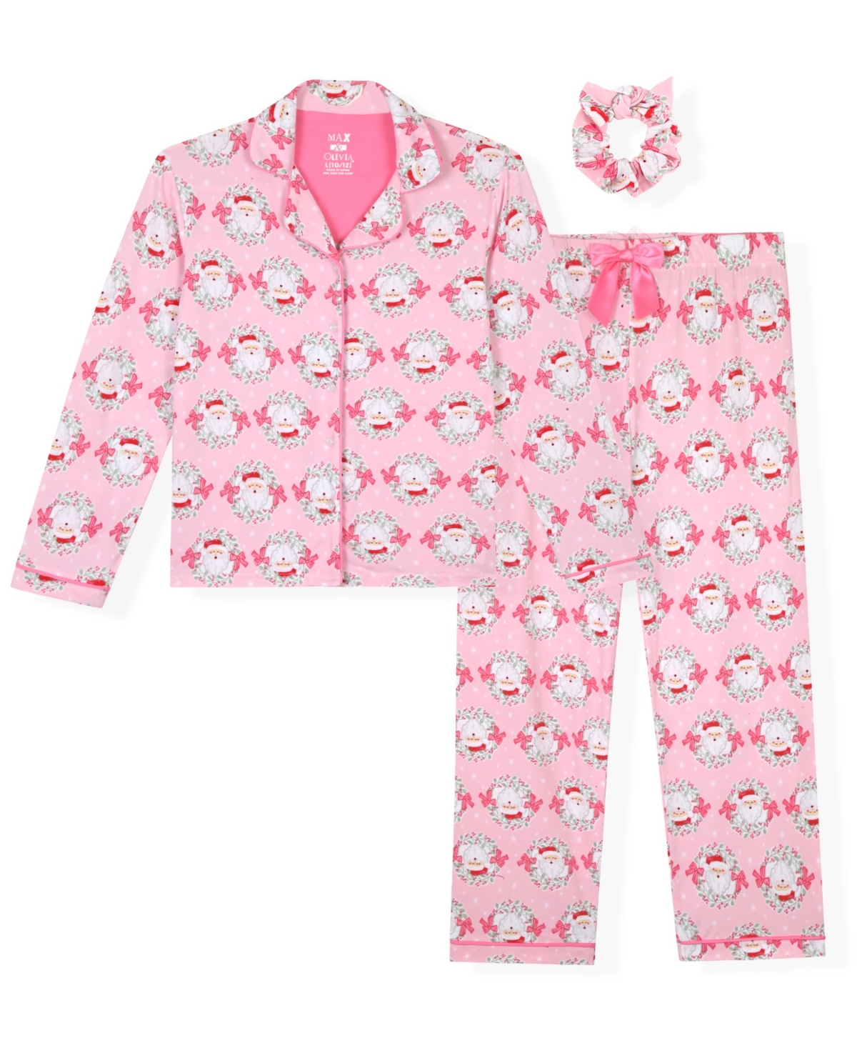 Max & Olivia Girls 6x-16 3-piece Coat, Pants And Scrunchie Pajama Set In Pink