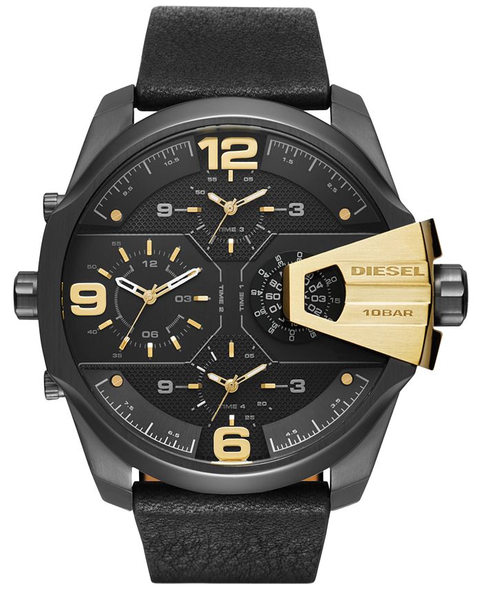 Diesel Men's Chronograph Uberchief Black Leather Strap Watch 55x62mm ...