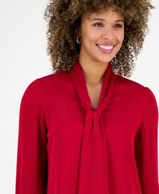 Women's Satin Long-Sleeve Tie-Neck Blouse