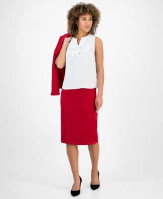 Women's Ruffle-Trim Split Neck Sleeveless Top, Regular & Petite