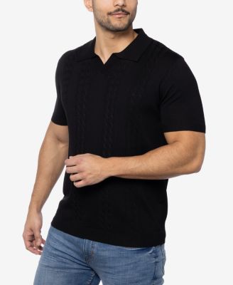 Men's Cable Knit Johnny Collar Short Sleeve Sweater Polo