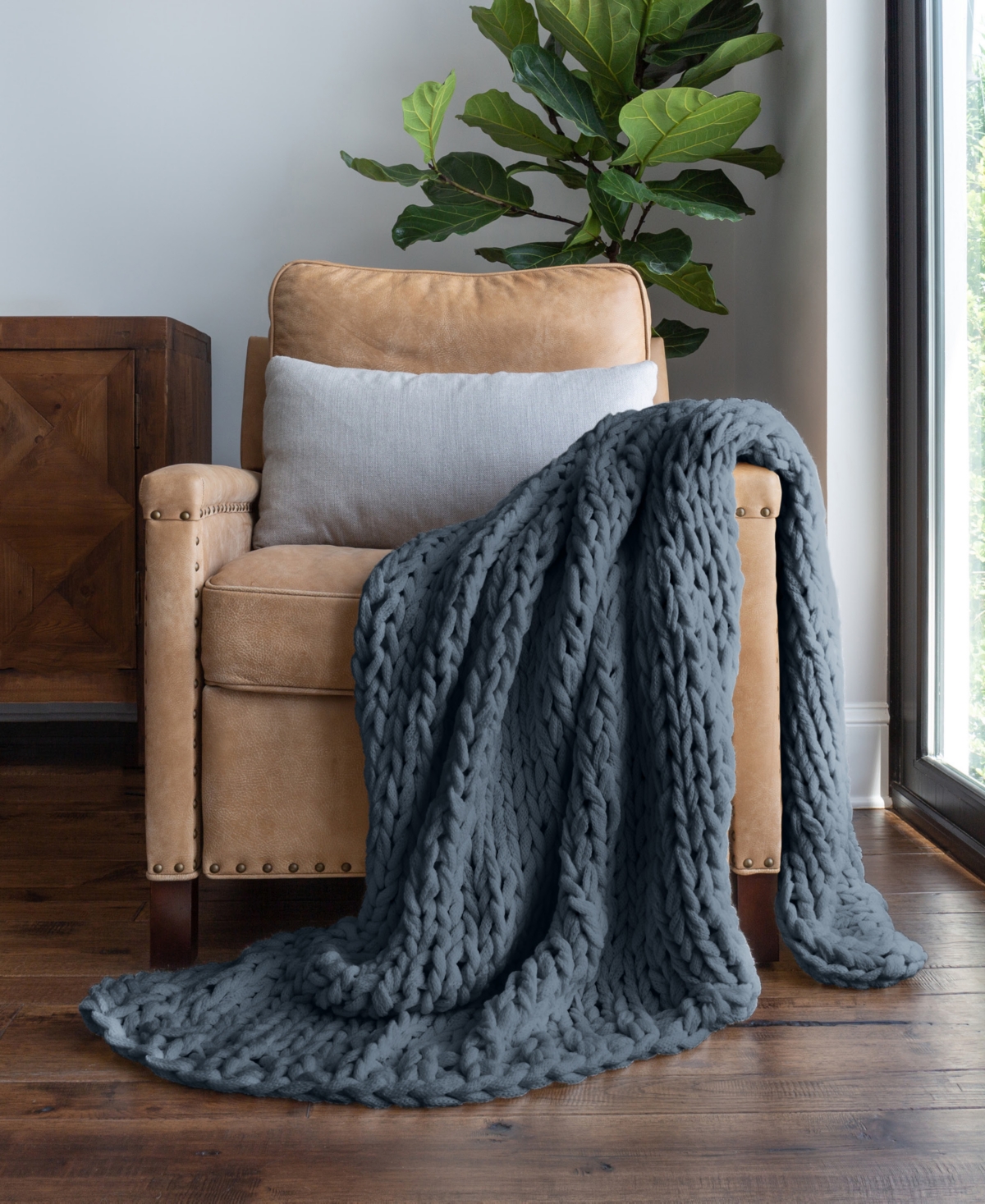 Ienjoy Home Eucalyptus Oversized Chunky Hand-knit Throw, 59" X 47" In Gray