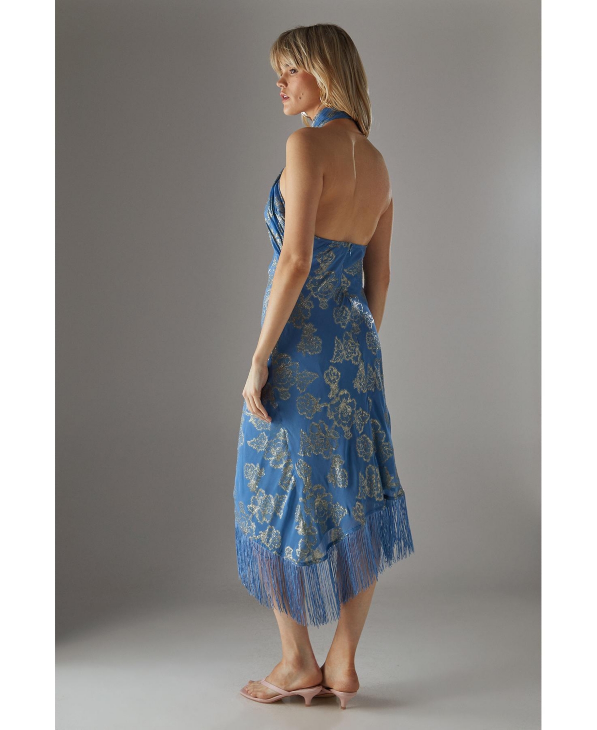 Warehouse Women's Metallic Chiffon Wrap Front Midi Dress