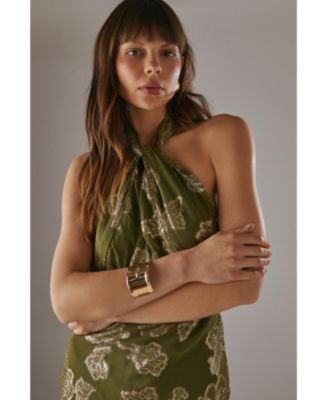 Women's Metallic Chiffon Wrap Front Midi Dress