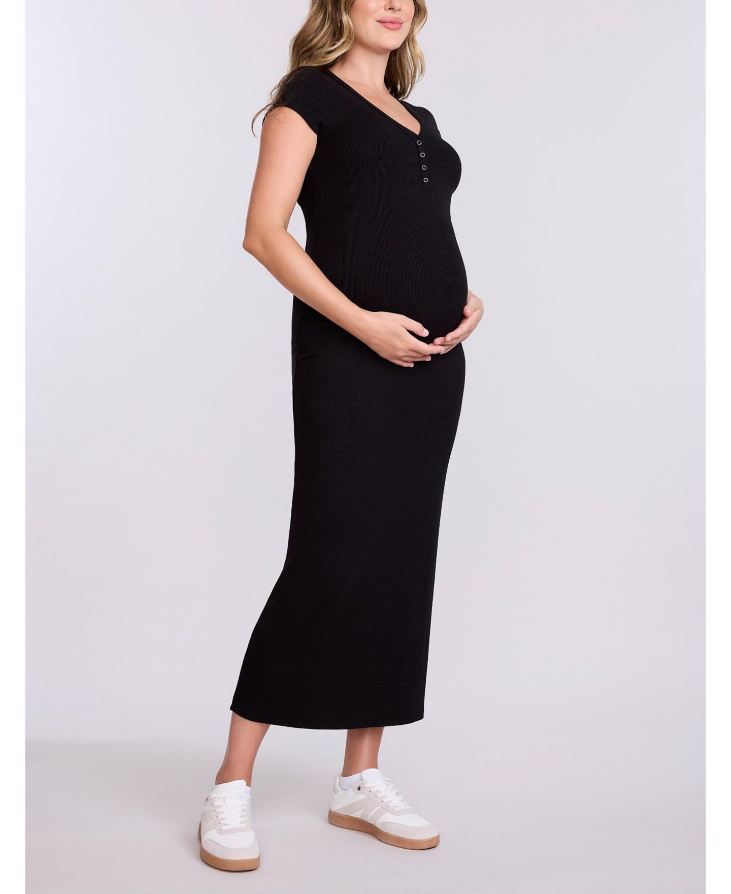 Женское платье Motherhood Maternity Short Sleeve Henley Bodycon Maxi Dress - Motherhood, цвет: Чёрный — фото 3