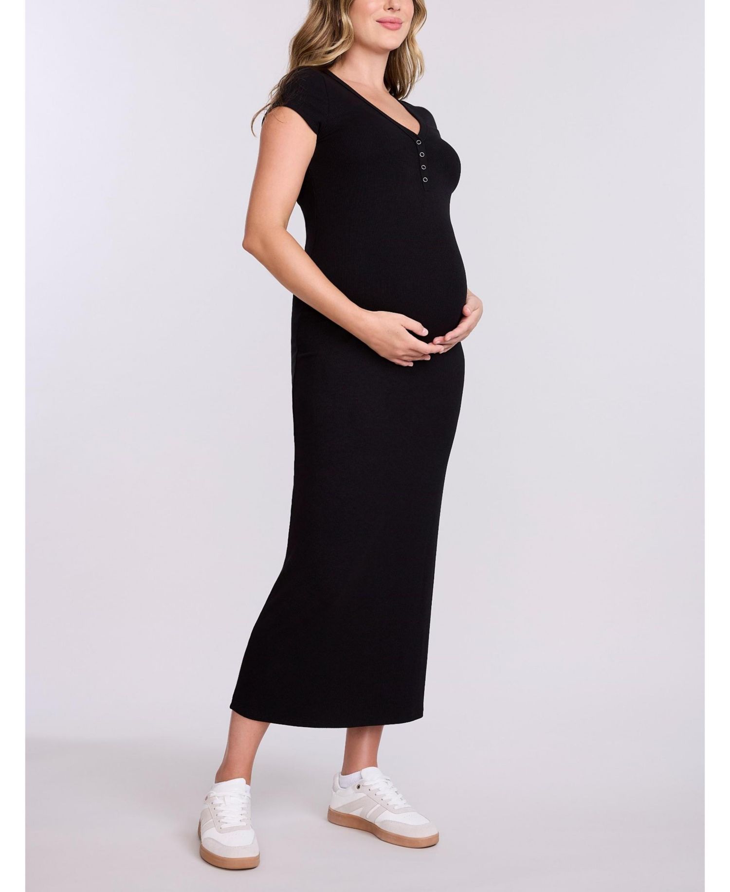 Women's Short Sleeve Henley Bodycon Maxi Dress - Motherhood