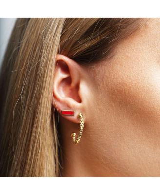 Red Bar Stud Earrings 14K Gold