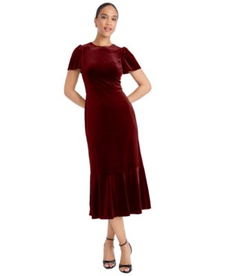 Maggy London - Women's Short Sleeve Velvet Midi Dress