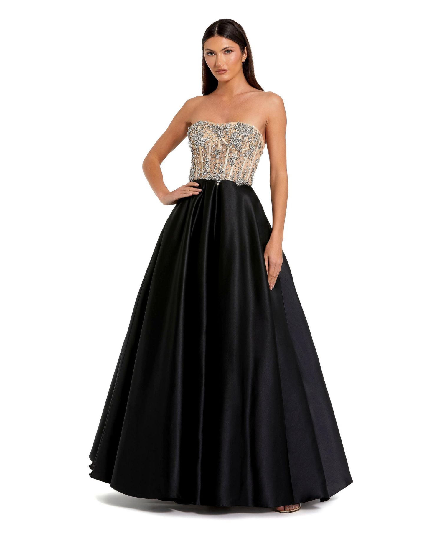 Women's Strapless Embellished Bustier Ball Gown