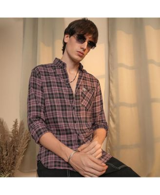 Men's Mauve Pink & Charcoal Black Tartan Plaid Shirt