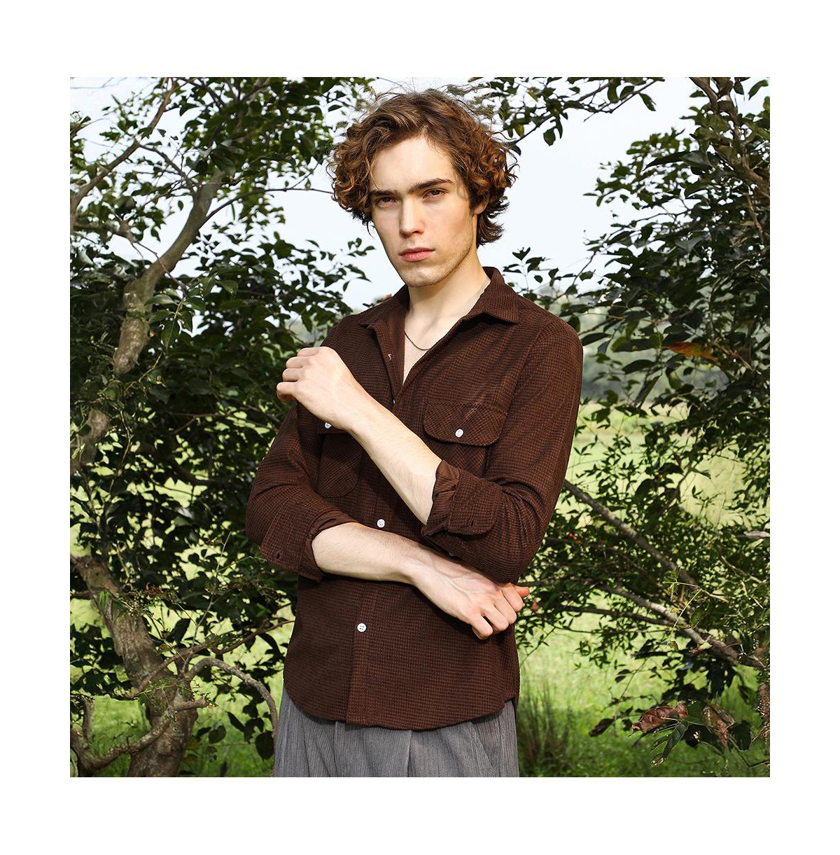 Campus Sutra Men's Chocolate Brown Tactile Utility Shirt