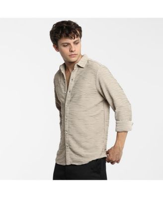 Men's Cloud Grey Self-Design Wave Shirt