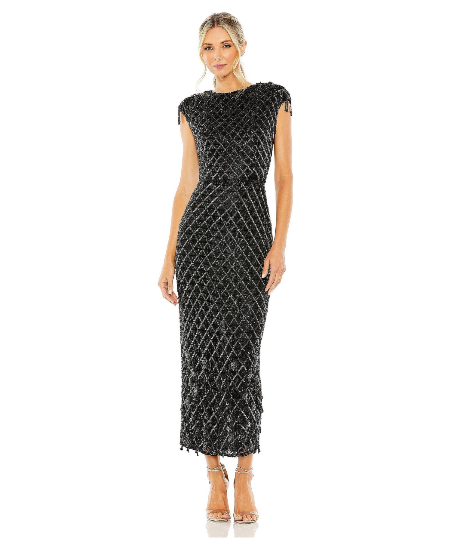 Women's High Neck Dress w/ Crystal Fringe Detail