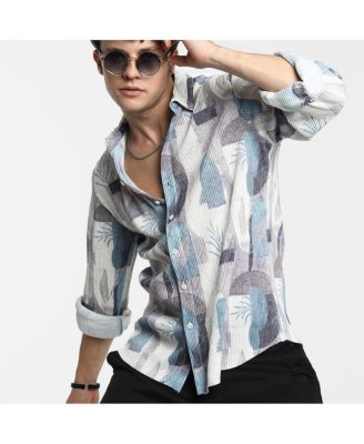 Men's Icy Blue & Ivory White Twig-Block Shirt