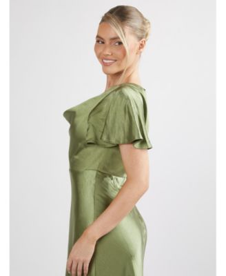 Women's Flutter Sleeve Satin Bridesmaid Dress