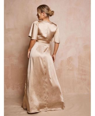 Women's Wrap Tie Satin Bridesmaid Dress