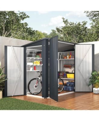 7.5'x4' Outdoor Horizontal Bike Storage Shed with Triple Lockable Door