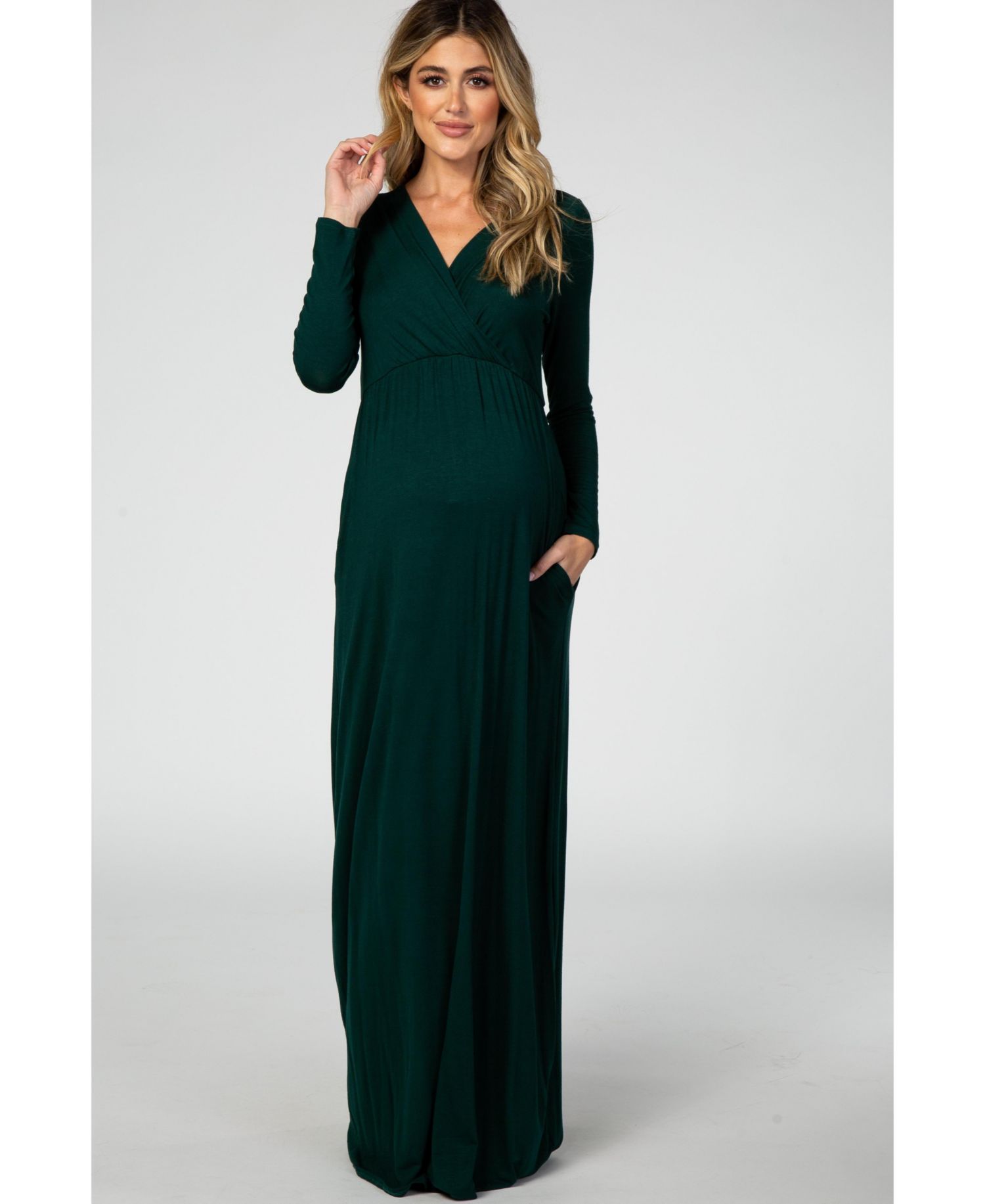 Women's Green Long Sleeve Nursing Maxi Dress