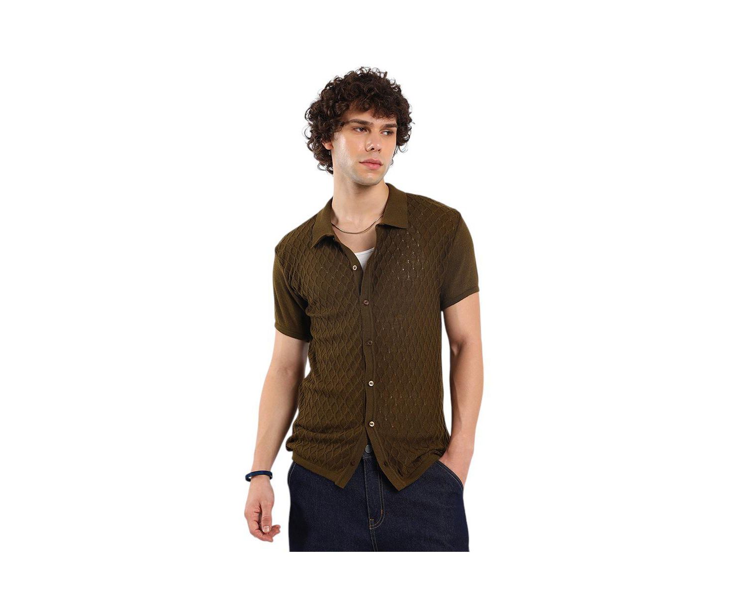 Men's Harlequin-Textured Knit Shirt