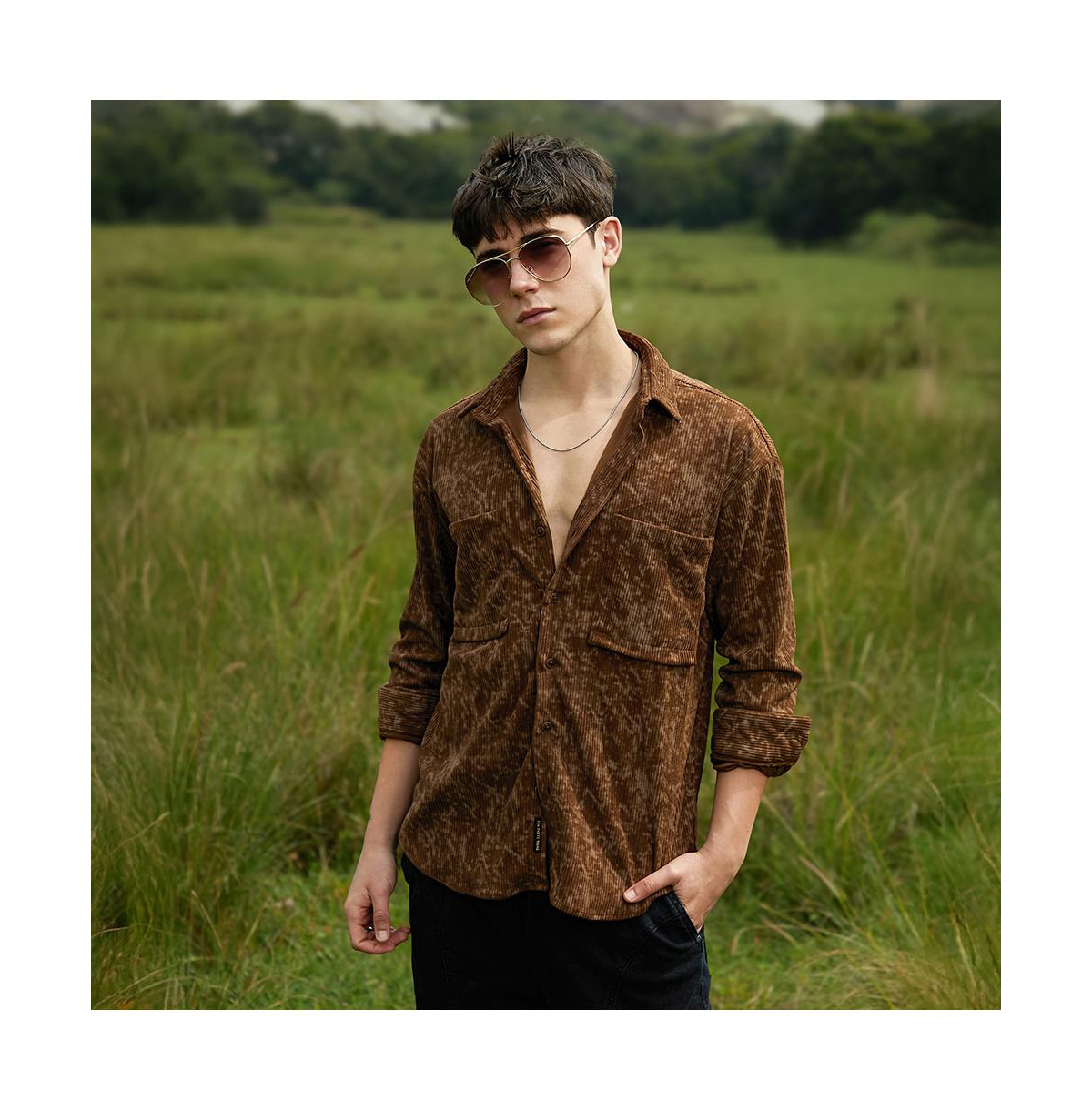 Campus Sutra Men's Faded Corduroy Oversized Shirt