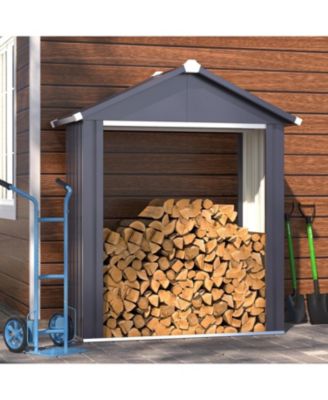 5x2 Outdoor Storage Shed, Firewood Rack Waterproof Metal Tool Sheds