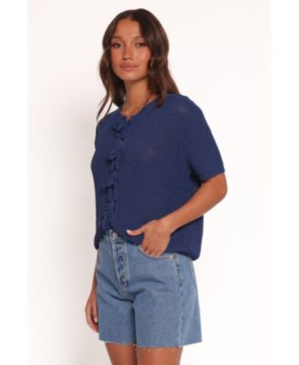 Women's Gemma Short Sleeve Bow Cardigan - Navy